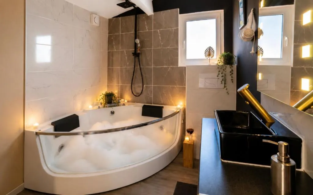 Jacuzzi et terrasse, suite avec spa à Narbonne